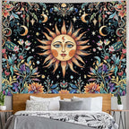 Aipon Sun and Moon Tapestry Hippie Boho Floral Wall Tapestry for Bedroom Aesthetic Colorful Flowers Vintage Celestial Botanical Plant Large Tapestries Wall Hanging for Living Room Dorm 80 x 60 Inch