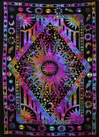 Popular Handicrafts Wall Hanging Tapestry For Bedroom Hippie Burning Sun and Moon Meditation Bohemian Hippy Psychedelic Design Indian Tapestries Bedspread 30 x 40 Inches (76 x 101 cms), Blue
