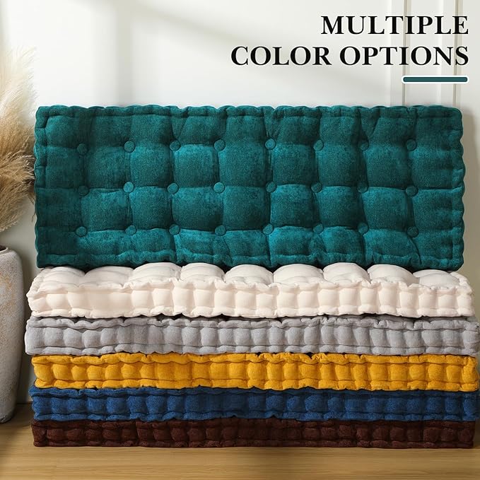 Geelin 48x18 Inch Bench Cushions for Indoor Furniture Chenille Dark Green Velvet Button Tufted Thicken Seat Pad Mat with Memory Foam, Window Floor Sofa Chair Cushion for Living Room Porch Swing