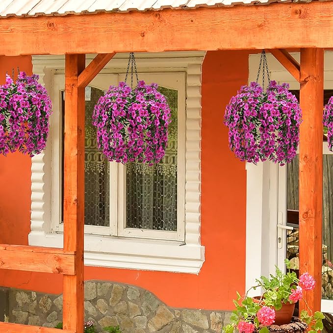 2 Pcs Hanging Plant Flower Basket for Outdoor Spring Decoration, 7.87 Inches Black Iron Chain Wicker Woven Conical Artificial Flower Hanging Basket, Plants Not Included (Brown)