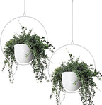 2 Pack Hanging Planters for Indoor Outdoor Plants Modern Metal Plant Hangers, Wall and Ceiling Hanging Plants Baskets Mid Century Minimalist Flower Pots Home Decor (White)