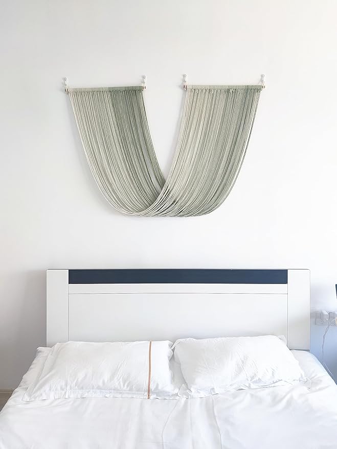 QULBUJ Dip Dye Large Macrame Wall Hanging Tie-Dye Yarn Tapestry Home Boho Wall Decor Ombre Art Headboard Bedroom Living Room 52" Wx34 L,Green