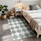 Beeiva Checkered Print 3x5 Washable Rug for Entryway, Non Slip Soft Small Bedroom Rug 3x5 Ultra Thin Moroccan Bathrooom Decor, Gingham Plaid Carpet for Laundry Entry Kitchen Nursery (Green/White)
