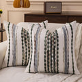 Boho Striped Throw Pillow Covers 18x18 Inch Set of 2 Farmhouse Square Decorative Pillow Covers Chenille Tufted Accent Neutral Pillowcase Green Cushion Cover for Living Room Couch Sofa Bed