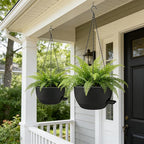 12 Inch Self Watering Hanging Planters 2 Pack, Indoor Outdoor Hanging Pots for Plants with Drainage Holes & Saucers, Black Plastic Hanging Baskets for Kitchen Balcony Garden