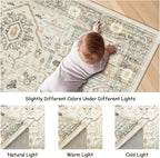 8x10 Area Rugs for Living Room, Vintage Washable Rug with Non-Slip Backing, Stain Resistant Large Area Rug for Dining Room, Soft Rugs for Bedroom (Orange/Light Grey, 8'x10')
