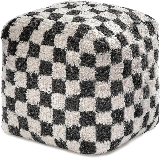 Anji Mountain Pouf Ottoman Foot Rest, Handmade Ottoman Pouf, Comfortable Foot Stool, Decorative Floor Seating for Living Room Decor, Bedroom & Home Décor Accent - Black