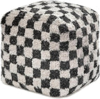 Anji Mountain Pouf Ottoman Foot Rest, Handmade Ottoman Pouf, Comfortable Foot Stool, Decorative Floor Seating for Living Room Decor, Bedroom & Home Décor Accent - Black