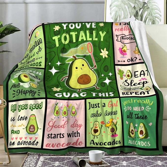 Avocado Blanket Cartoon Avocados Throw Blankets Funny Fruits Blankets for Girls Boys Women Best Christmas Birthday Avocado Gifts for Bedroom Living Rooms All Season 60"x50"