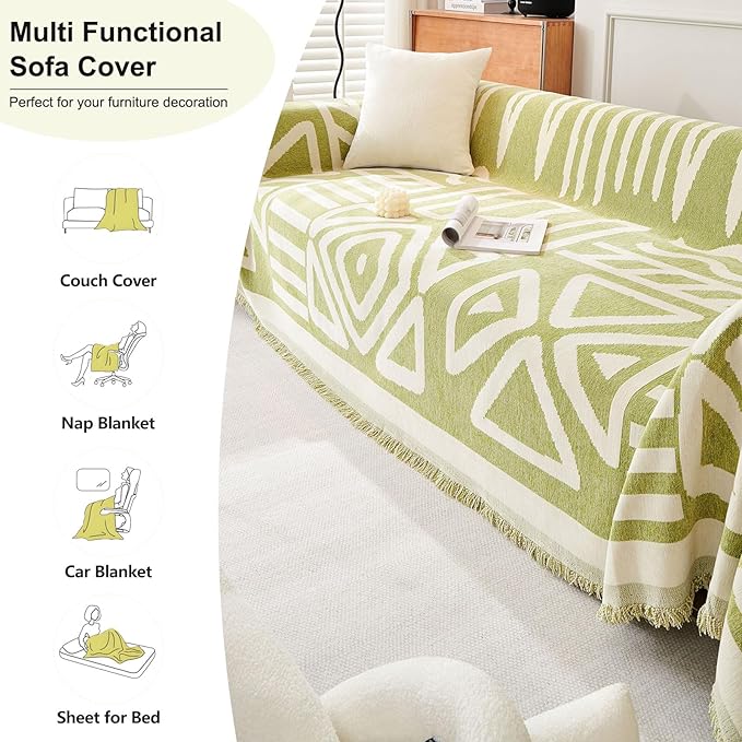 ROOMLIFE Boho Couch Cover for 3 Cushion Couch L Shape Sofa Covers for Sectional Sofa Reversible Silpcover for Dogs Washable Chenille Furniture Protector for Living Room,91"x150"