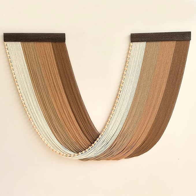 Achart Large Macrame Wall Hanging Dip Dyed Yarn Tapestry Ombre Yarn Gradient Color Macrame Wall Decor Macrame Tapestry Boho Decor for Bedroom Living Room Headboard Above Bed (Brown + Bead)