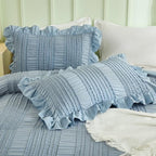 WONGS BEDDING Blue Comforter Set King,3 Pieces Ruffle Farmhouse Shabby Chic Boho Comforter for King Bed,Soft Textured Bedding Set with 1 Ruffle Comforter,2 Tufted Pillowcases 104"×90"