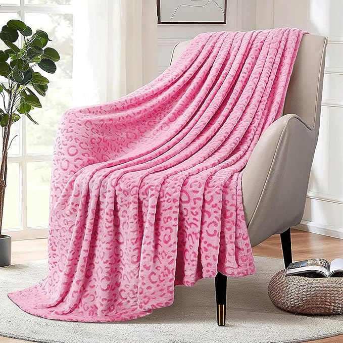 MACEVIA Flannel Fleece Twin Blanket for Couch, Pink 3D Cheetah Blanket for Adult, Lightweight Warm Cozy Soft Leopard for Bed Sofa 260GSM, Suitable for All Seasons (Pink Leopard,60x80inches)