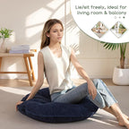 35" Washable Floor Pillow Cushion for Adults, Meditation Cushion Pillow, Extra Large Round Floor Sitting, Removable Tufted Corduroy Cover, for Tatami Living Room or Yoga, Navy, Machine Washable
