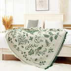 LALIFIT Boho Chic Decorative Throw Blanket Vintage Woodland Floral Bird Design with Tassels Soft Cotton Lightweight & Cozy for Home, Couch, Sofa, Farmhouse 50x60 Inches (Forest Green)