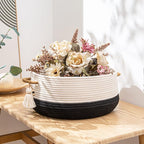 KAKAMAY Woven Baskets for Storage(16"x8"),Blanket Basket for Organizing Living Room,Cotton Rope Basket Woven Baby Laundry Hamper,Collapsible Laundry Room Organization,Clothes,Toy Chest(Black)