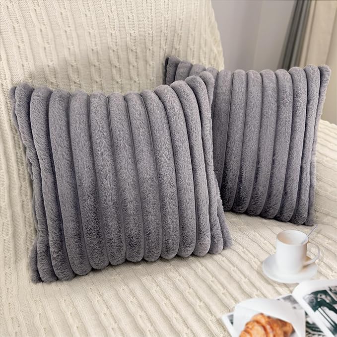 2 Pack 14x14 Pillow Cover Velvet Pillow Covers, Faux Fur Square Throw Pillow Covers for Living Room Decorations Throw Pillow Case, Throw Pillow Cover Cushion Cover for Home Sofa Bedroom Car, Grey
