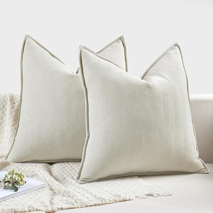 MIULEE Pack of 2 Cream White Decorative Pillow Covers 20x20 Inch Soft Chenille Luxurious Couch Throw Pillows Farmhouse Cushion Covers with Elegant Design for Sofa Bedroom Living Room Spring Decor