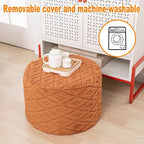 Fluffy Round Ottoman Pouf with All-in-One Foam Filling 20" x 14" Furry Ottoman Foot Rest Foot Stool for Living Room or Bedroom (Burnt Orange)