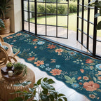 Lahome Floral Washable Runner Rug, 2'6''x8' Soft Hallway Runner Rug Non Slip, Boho Ultra-Thin Kitchen Runners for Hallways with Rubber Backing Carpet for Laundry Bedroom Bathroom Flore (Navy Blue)