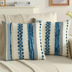 FUTEI Blue Decorative Throw Pillow Covers 20x20 Inch Set of 2, Soft Tufted Striped Textured Accent Cushion Case,Boho Pillows for Couch Decor