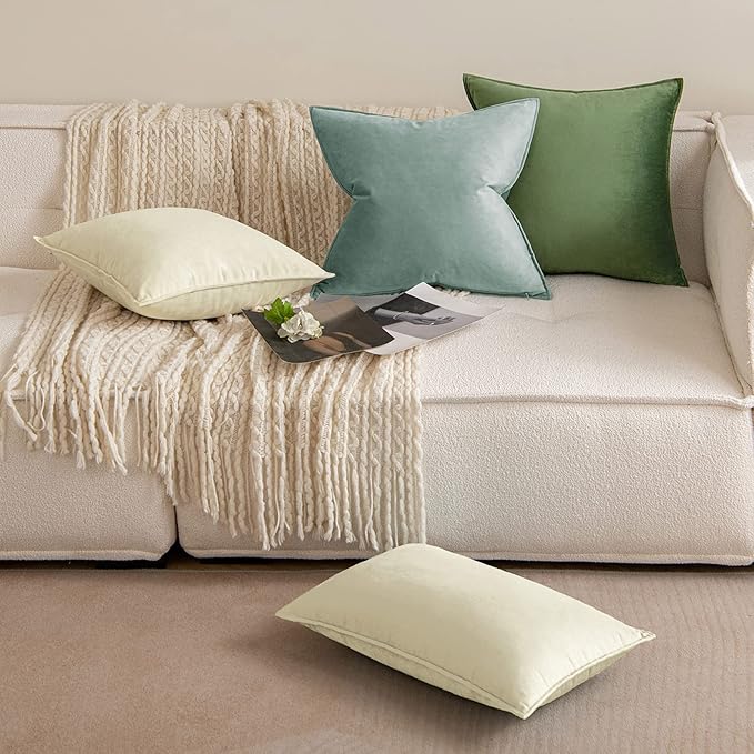 MIULEE Moss Green Decorative Velvet Throw Pillow Covers Soft Pillow Covers Spring Soild Square Cushion Case for Spring Sofa Bedroom 18x18 Inch 45x45 cm