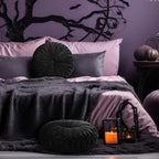 2 Pcs Round Throw Pillows 15 Inch Decorative Velvet Pleated Pumpkin Pillows Boho Floor Pillow with Center Button for Living Room Couch Chair Bed Sofa Home Decoration (Black)