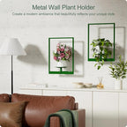 Green Metal Wall Plant Holder - 3-Pack Wall Mounted Plant Stands and Hanging Holders for Indoor Planter and Flower Pot -Rectangle Decor Shelf for Plant Storage (Pot Not Included)