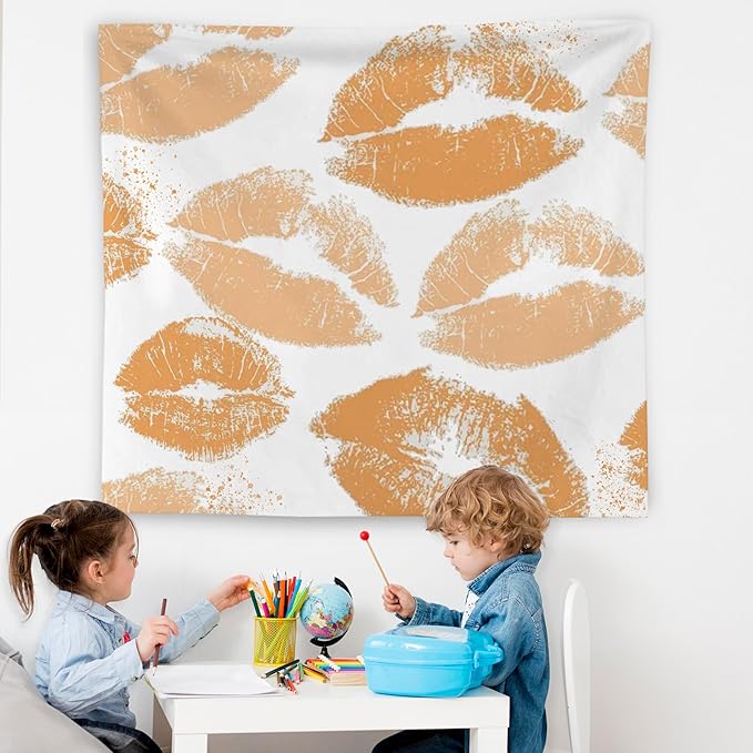 WNAGT Trendy Black and White Kiss Lips Tapestry Wall Hanging, Funky Makeup Wall Decor, Fashion Aesthetic Wall Blanket Decor for Girls Room College Dorm Makeup Room Beauty Room, 50x60 Inch