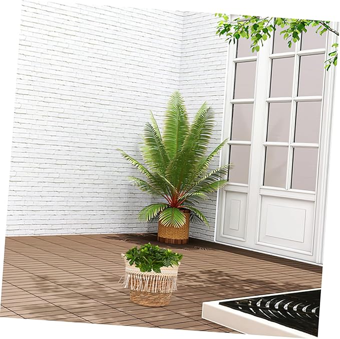 Toyvian Rustic Woven Planter Basket with Liner and Tassel Handcrafted Grass Rope Flower Pot Holder for Indoor Plants Boho Decorative Farmhouse Storage and Flower Arrangement Container