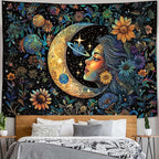 Accnicc Sun and Moon Tapestry for Bedroom Hippie Boho Floral Flower Plant Wall Tapestry Aesthetic Vintage Celestial Spiritual Extra Large Tapestries Wall Hanging for Living Room Dorm 90 x 68 Inch