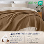 PHF 100% Cotton Muslin Blanket Queen Size 90"x90", 4-Layer Lightweight Gauze Throw, Breathable Cloud-Soft Minimalist Blanket for Bed, Couch, Camping & Baby, Clay, Ideal Gift