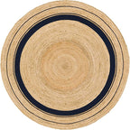 Unique Loom Braided Jute Collection Classic Quality Made Natural Hand Woven with Coastal Design Area Rug (8' 0 x 8' 0 Round, Natural/ Navy Blue)