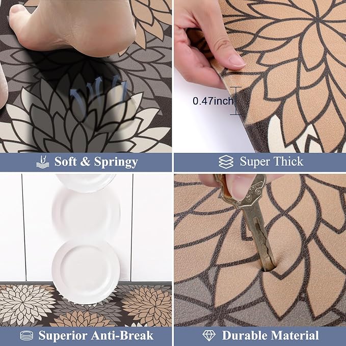 HEBE Anti Fatigue Kitchen Rug Sets 2 Piece Non Slip Kitchen Mats for Floor Cushioned Kitchen Rugs and Mats Waterproof Comfort Standing Mat Runner for Kitchen,Home Office,Sink,Laundry