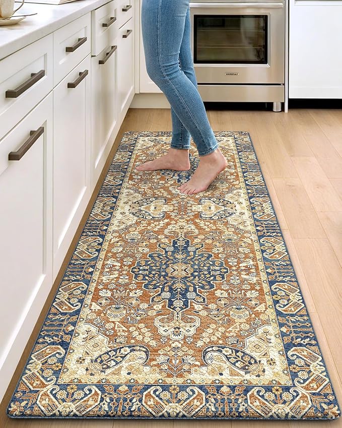 DEXI Kitchen Mats for Floor Cushioned, 23x59 Wide Runner Rug Non Slip, Waterproof Soft Comfort Standing Padded Anti Fatigue Decorative, Beige Brown