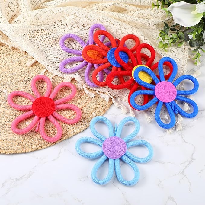 Ripeng 6 Pcs Boho Nursery Decor Flower Daisy Wall Art 6 Inch Woven Macrame Wall Hanging Bohemian Flower Decor Daisy Nursery for Baby Girls Kids Home Bedroom (Vibrant Color)