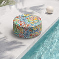 Indoor/Outdoor Inflatable Ottoman D21 x H9 inch, Round Footstool Inflatable Foot Rest Ottoman with Handle, Portable Ottomans Pouf for Patio, Garden, Camping, Home, Paisley Multi