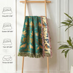 Boho Throw Blanket for Bed 100% Cotton Soft Quilt Spring Lightweight Blanket Bird Floral Embroidery Room Decor Twin Bed Blankets,60"x80" All Season Breathable Throw for Sofa&Couch Chair