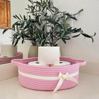 CHICVITA Pink Baby Girl Gift Basket, Small Woven Rope Basket, Rectangle Shelf Baskets for Bathroom, Cute Nursery Storage Baskets for Toys, Diapers, Towels, Snacks, 13 x 9.8 x 5 inches