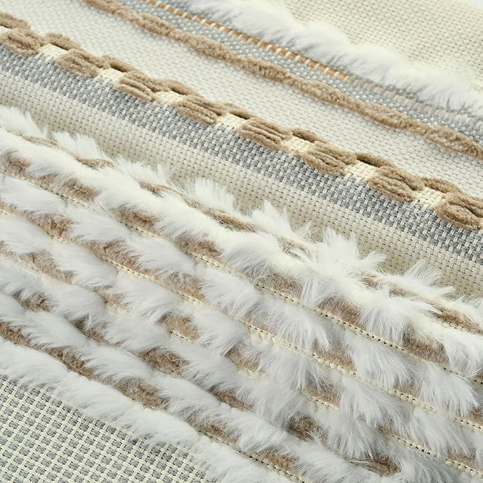 FUTEI Coffee Accent Throw Pillow Covers Set of 2, 12x20 Inch Plush Tufted Striped Textured Decorative Pillow Cases for Farmhouse Boho Couch Decor