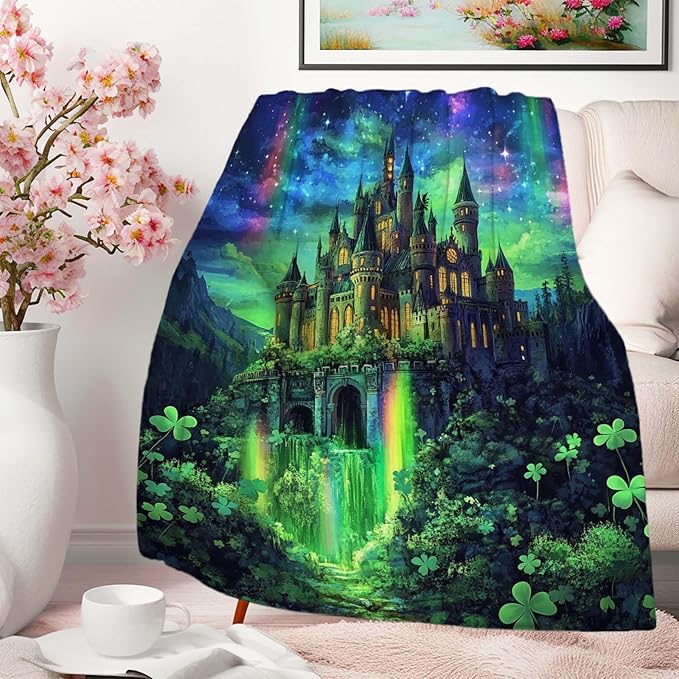 Fantasy Castle Throw Blanket 50x60 Inches | Aurora Magical Fleece Blanket for Couch Sofa Bed | Fairy Tale Landscape Decorative Throw | Soft Cozy Gift for Women Girls
