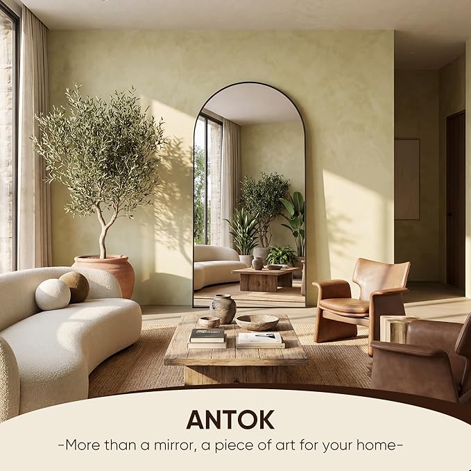 Antok 71" x32” Arched Full Length Floor Mirror, Black Aluminum Frame, Free Standing/Wall Mount/Leaning for Bedroom, Living Room, Dressing Room