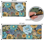 Boho Floral Kitchen Mats for Floor 2PCS Anti Fatigue Mats for Kitchen Floor Cushioned Non Slip Waterproof Memory Foam PVC Kitchen Rugs Set for Sink,Office,Laundry 17.3"x28"+17.3"x47"