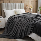 NEWCOSPLAY Super Soft Throw Blanket Dark Grey Premium Silky Flannel Fleece Leaves Pattern Lightweight Bed Blanket All Season Use (Dark Grey, Throw(50"x60"))