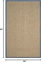 SAFAVIEH Area Rug 5x8 - Natural Fiber Collection - Natural & Navy, Seagrass, Basketweave Pattern with Border (NF114T)