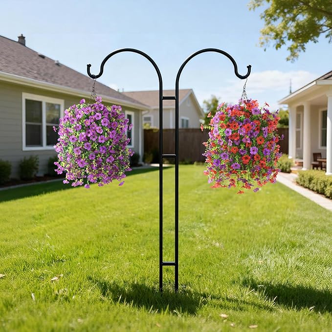 Artificial Flowers Hanging Baskets, 4 Bundles Outdoor Hanging Basket Spring Summer Decoration, No Fade Realistic Fake Flowers Plants for Porch Patio Balcony Home Yard Decor(Purple)