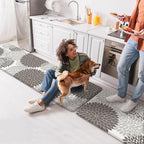 Anti Fatigue Kitchen Mats,Non Slip Boho Dahlia Kitchen Rugs Sets 2 Piece, Waterproof Farmhouse Kitchen Mat for Floor,Cushioned Standing Mat for Office,Laundry,Sink,Desk,Grey