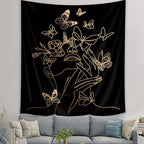 SVBright Simple Woman Flower with Butterfly Fabric Wall Hanging Tapestry 51Wx59H Inch Art Line Aesthetic Modern Minimalist Sketch Wall Black Gold Hanging Home Decor Art for Living Room Bedroom Dorm
