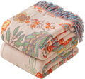 Boho Throw Blanket Throw Size, Soft Cozy Cotton Muslin Quilt Blanket for Bed Decor, Bird Patterned Couch Sofa Chair Cover, Vintage Farmhouse Cottage Tapestry Woven Blanket, Coral&Green