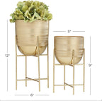 Deco 79 Metal Indoor Outdoor Planter Small Planter Pot with Removable Stand, Set of 2 Planters, 12"H, 9"H, Gold